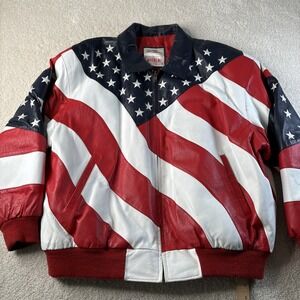 Michael Hoban Wheremi Leather Bomber Jacket Mens XXL USA Flag Patriotic American